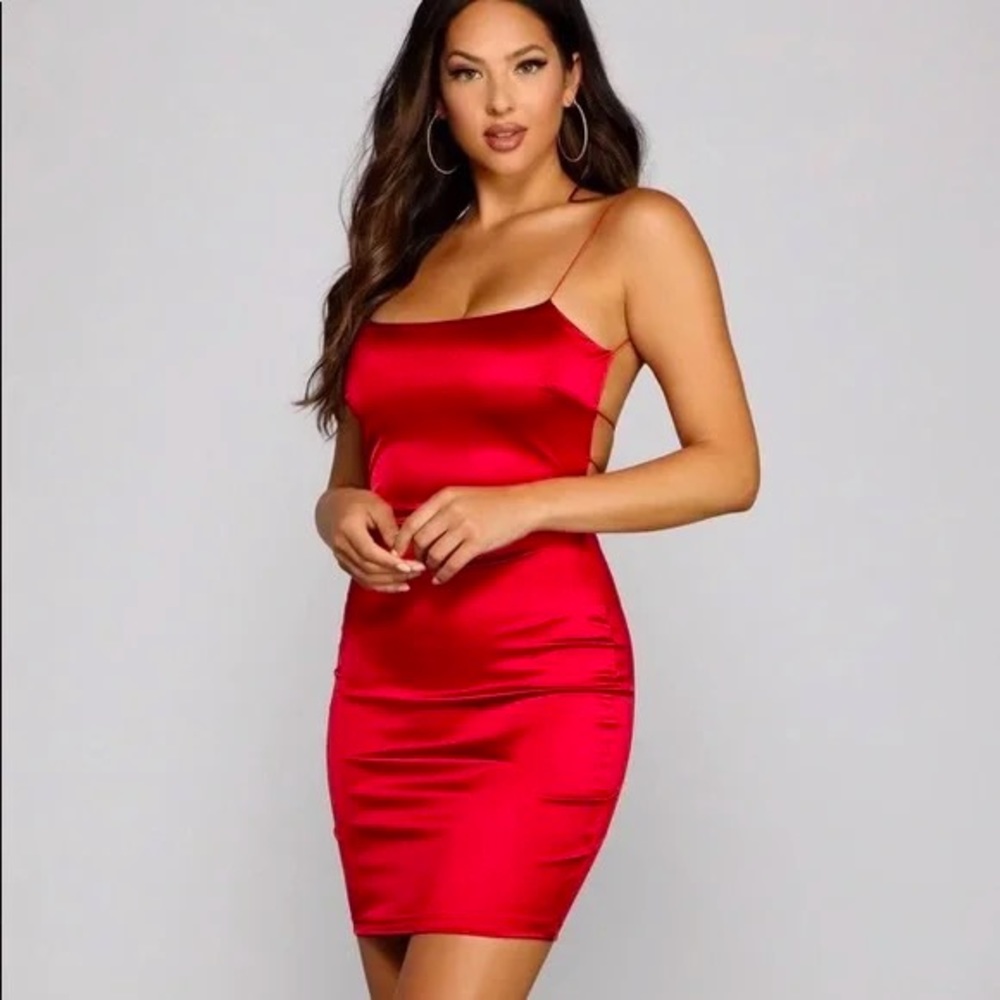 Windsor red satin mini homecoming dress